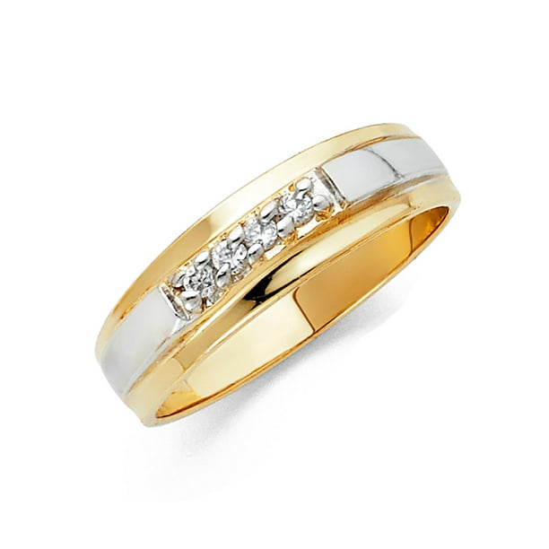 FB Jewels 14K White and Yellow Gold Ring Two Tone Cubic Zirconia CZ Mens Anniversary Wedding Band 